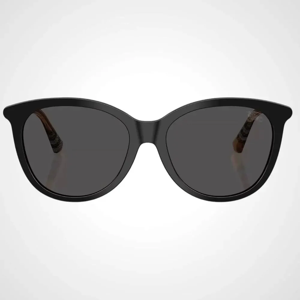 New Burberry Sunglasses Black Front Round Pantos Frame Checkered Arms Gray Lens - Picture 2 of 7